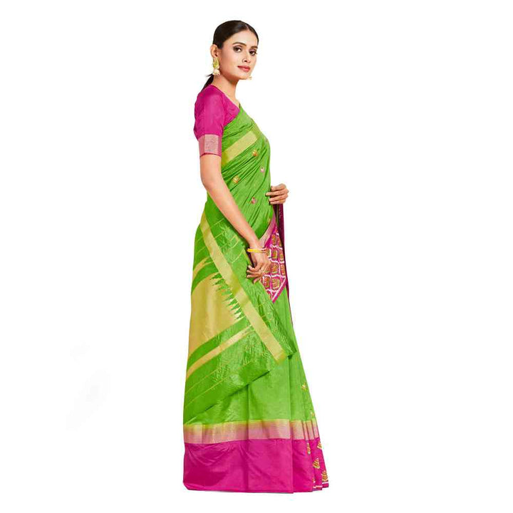 Mimosa Green Kanjivaram Style Art Silk Saree  With Unstitched Blouse