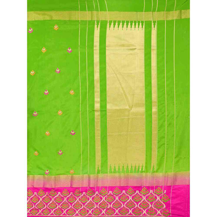 Mimosa Green Kanjivaram Style Art Silk Saree  With Unstitched Blouse