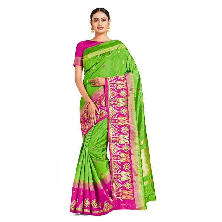 Mimosa Green Kanjivaram Style Art Silk Saree  With Unstitched Blouse