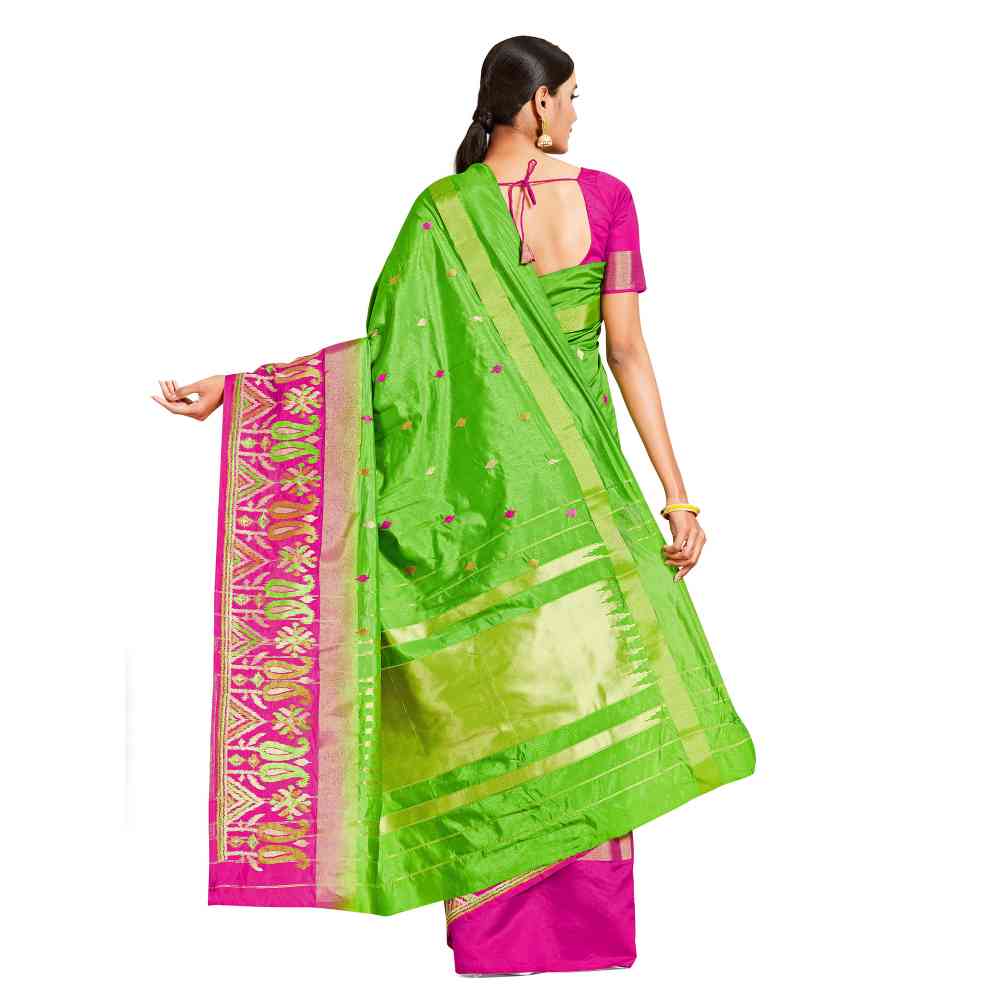 Mimosa Green Kanjivaram Style Art Silk Saree  With Unstitched Blouse