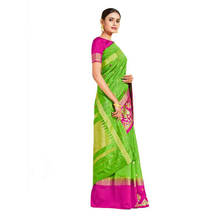 Mimosa Green Kanjivaram Style Art Silk Saree  With Unstitched Blouse