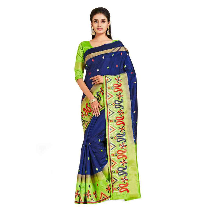 Mimosa Navy Blue Kanjivaram Style Art Silk Saree  With Unstitched Blouse