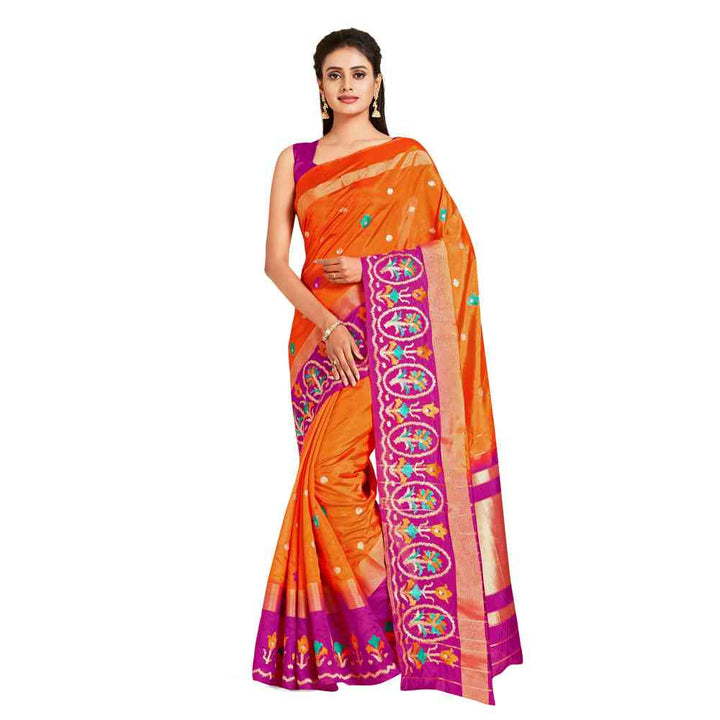 Mimosa Rust Kanjivaram Style Art Silk Saree  With Unstitched Blouse