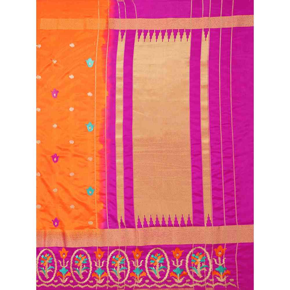 Mimosa Rust Kanjivaram Style Art Silk Saree  With Unstitched Blouse