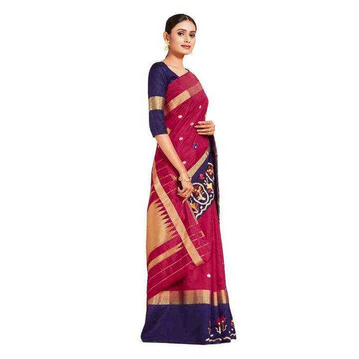 Mimosa Maroon Kanjivaram Style Art Silk Saree  With Unstitched Blouse