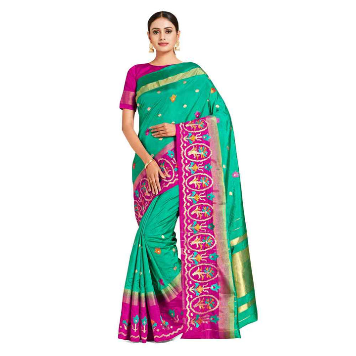 Mimosa Green Kanjivaram Style Art Silk Saree  With Unstitched Blouse