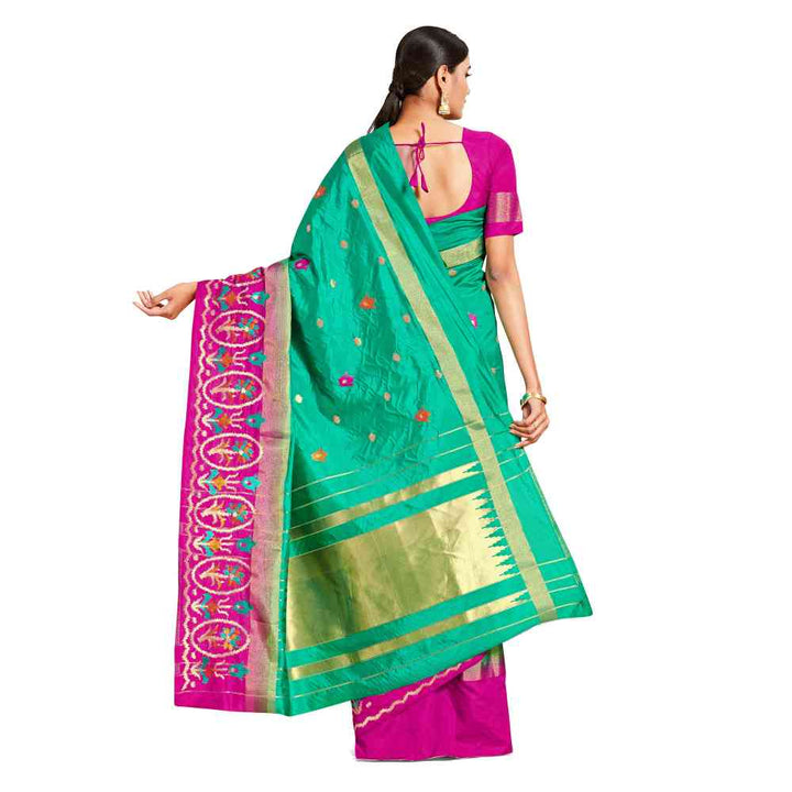 Mimosa Green Kanjivaram Style Art Silk Saree  With Unstitched Blouse