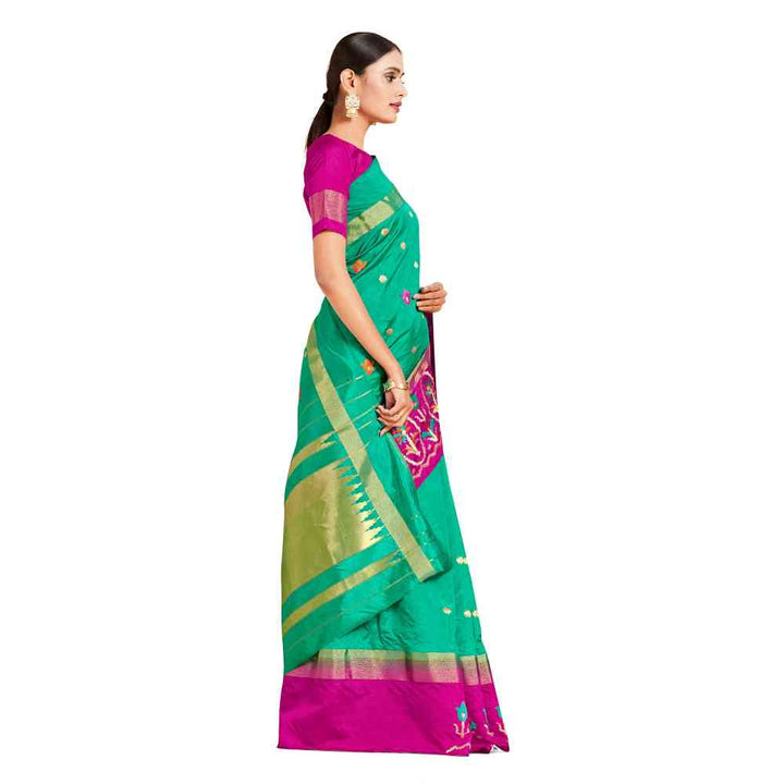 Mimosa Green Kanjivaram Style Art Silk Saree  With Unstitched Blouse