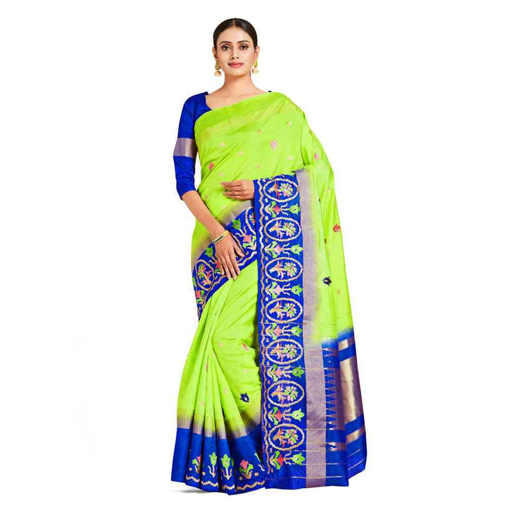 Mimosa Green Kanjivaram Style Art Silk Saree  With Unstitched Blouse