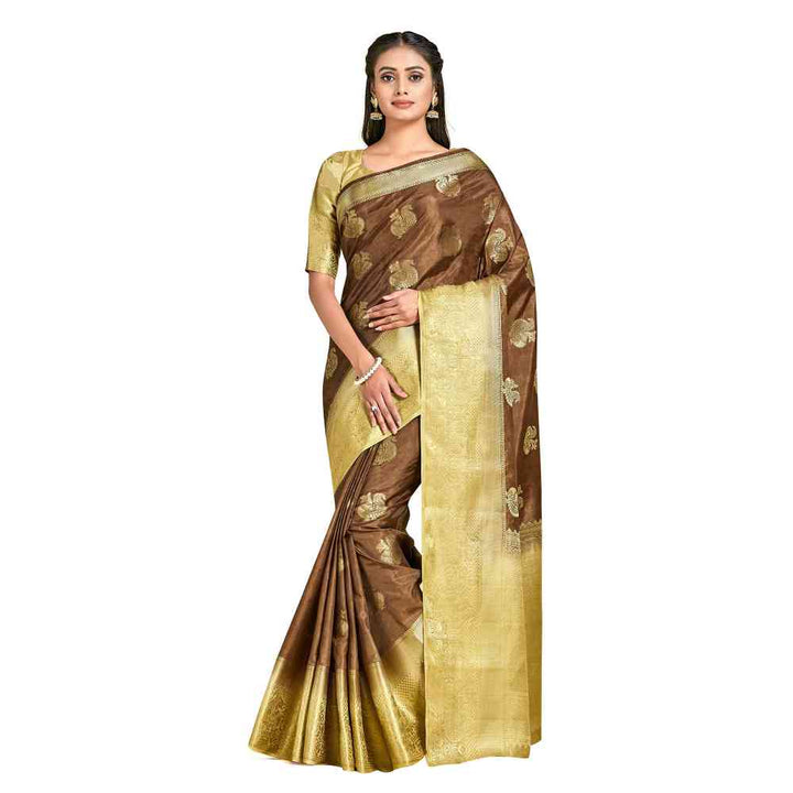 Mimosa Brown Kanjivaram Style Art Silk Saree  With Unstitched Blouse