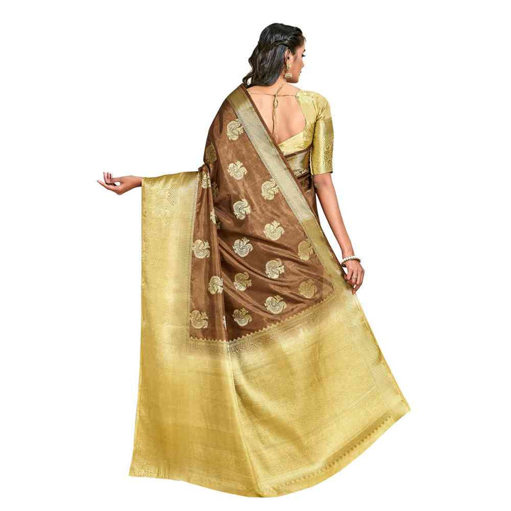 Mimosa Brown Kanjivaram Style Art Silk Saree  With Unstitched Blouse