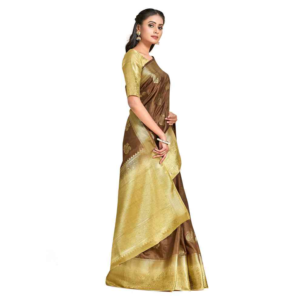 Mimosa Brown Kanjivaram Style Art Silk Saree  With Unstitched Blouse