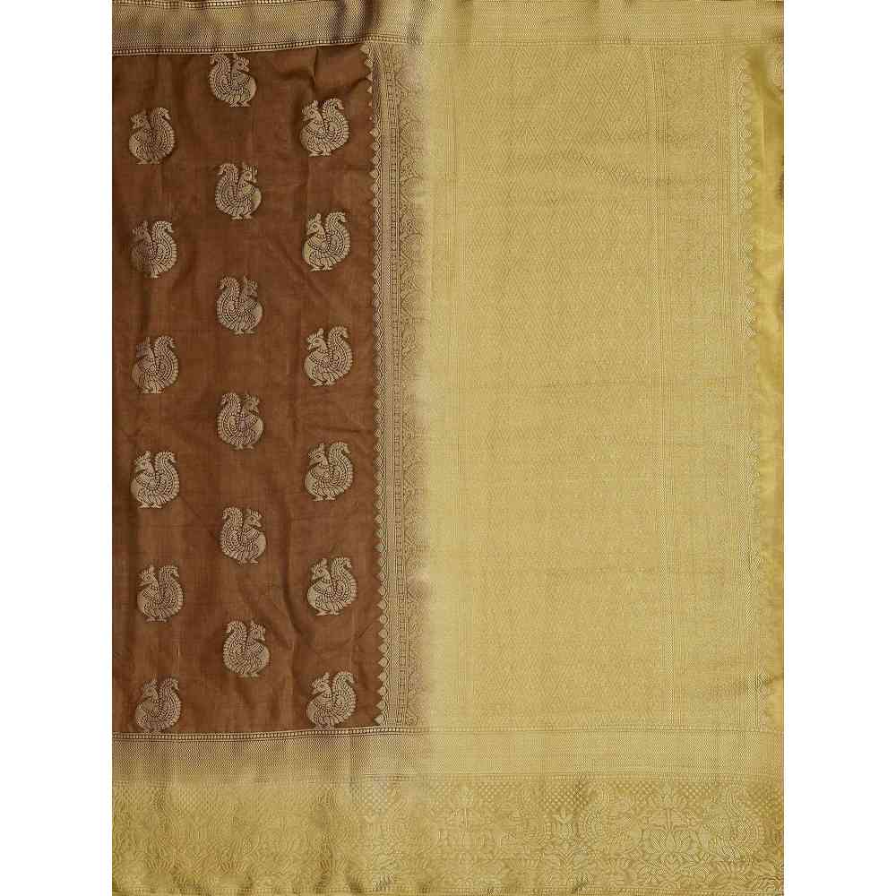 Mimosa Brown Kanjivaram Style Art Silk Saree  With Unstitched Blouse