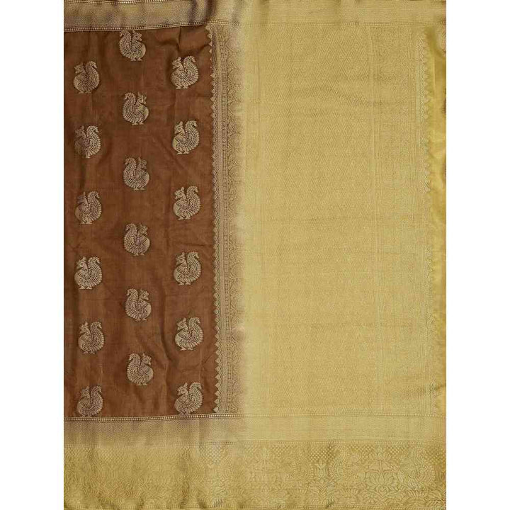 Mimosa Brown Kanjivaram Style Art Silk Saree  With Unstitched Blouse