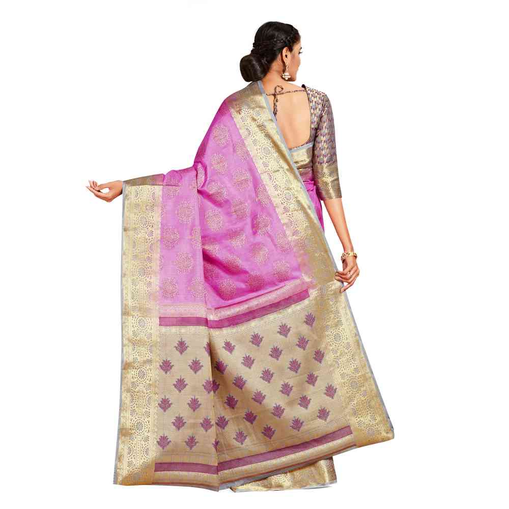 Mimosa Pink Kanjivaram Style Art Silk Saree  With Unstitched Blouse