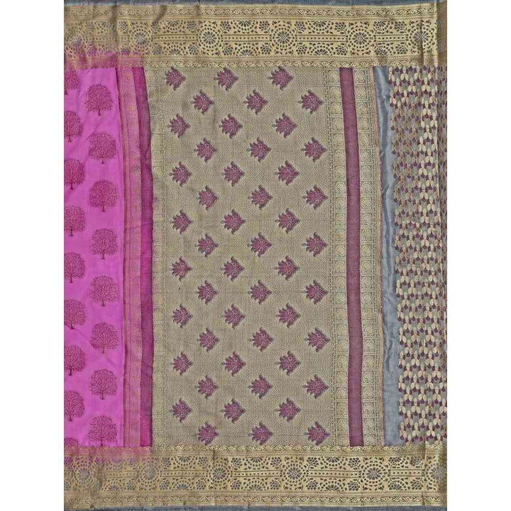 Mimosa Pink Kanjivaram Style Art Silk Saree  With Unstitched Blouse