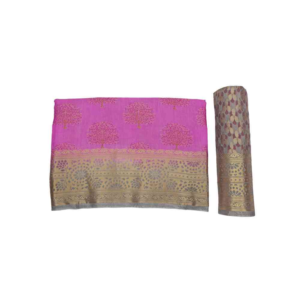 Mimosa Pink Kanjivaram Style Art Silk Saree  With Unstitched Blouse