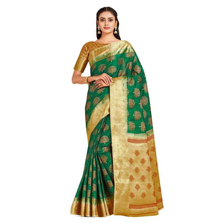 Mimosa Green Kanjivaram Style Art Silk Saree  With Unstitched Blouse