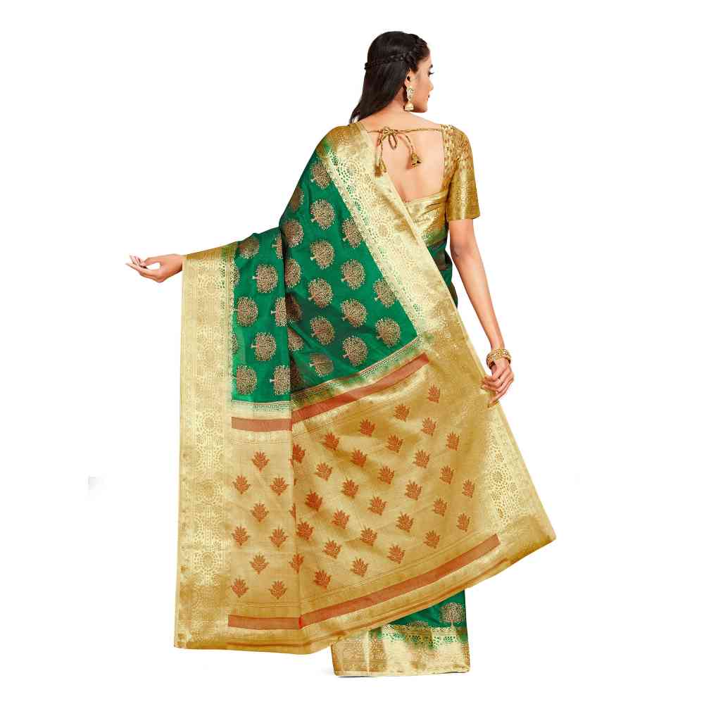 Mimosa Green Kanjivaram Style Art Silk Saree  With Unstitched Blouse