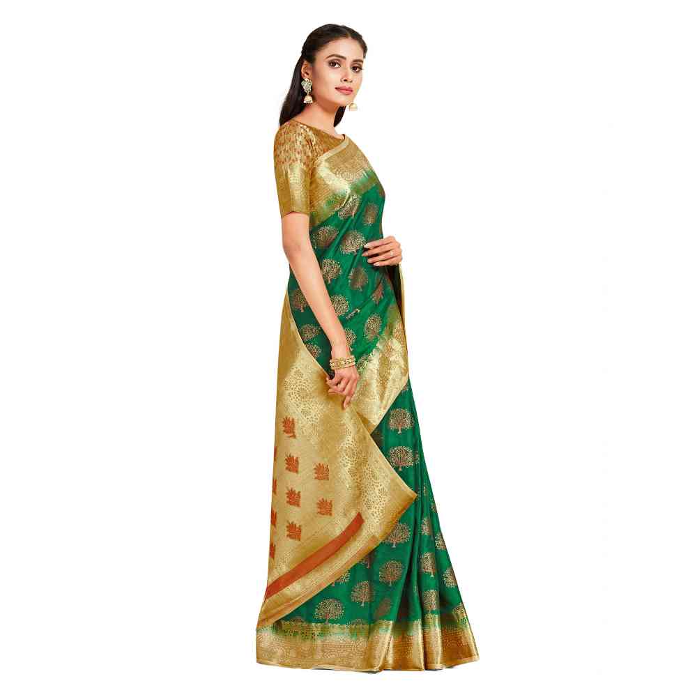 Mimosa Green Kanjivaram Style Art Silk Saree  With Unstitched Blouse