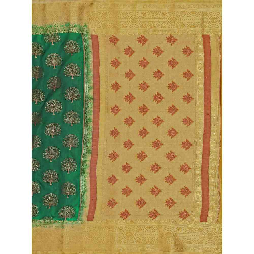 Mimosa Green Kanjivaram Style Art Silk Saree  With Unstitched Blouse