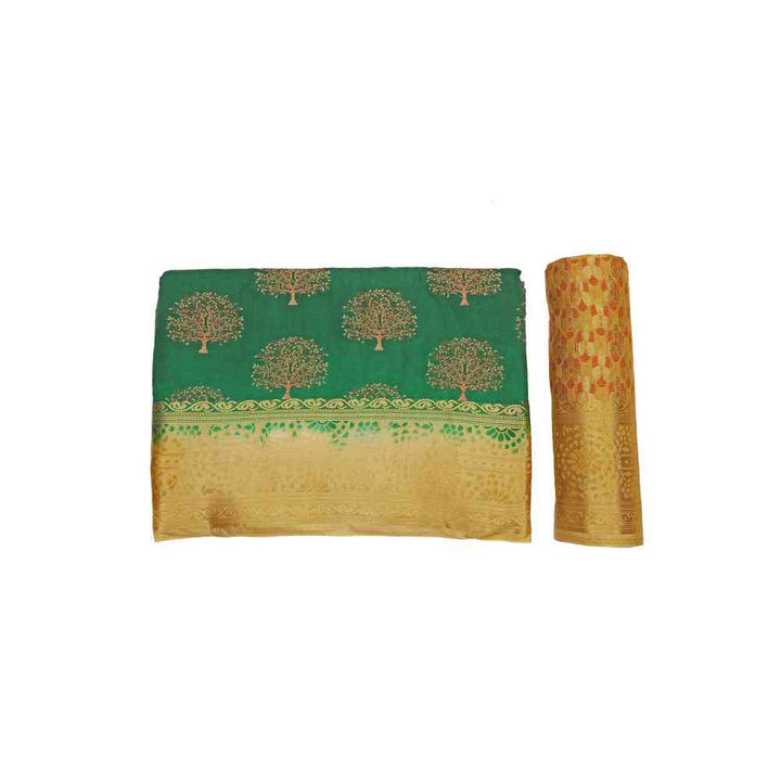 Mimosa Green Kanjivaram Style Art Silk Saree  With Unstitched Blouse