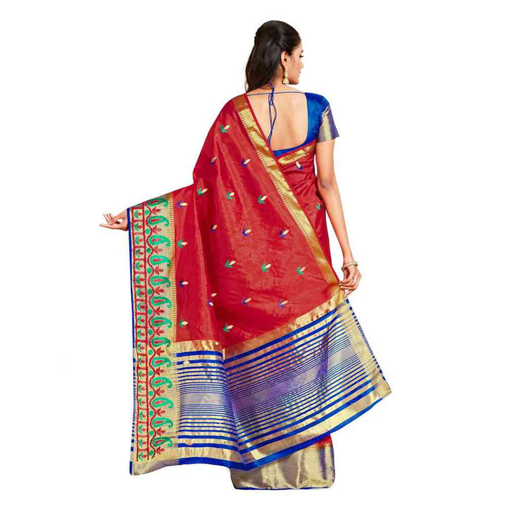 Mimosa Red Kanjivaram Style Art Silk Saree  With Unstitched Blouse