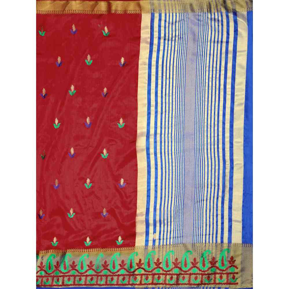 Mimosa Red Kanjivaram Style Art Silk Saree  With Unstitched Blouse