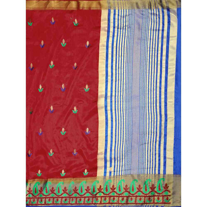 Mimosa Red Kanjivaram Style Art Silk Saree  With Unstitched Blouse