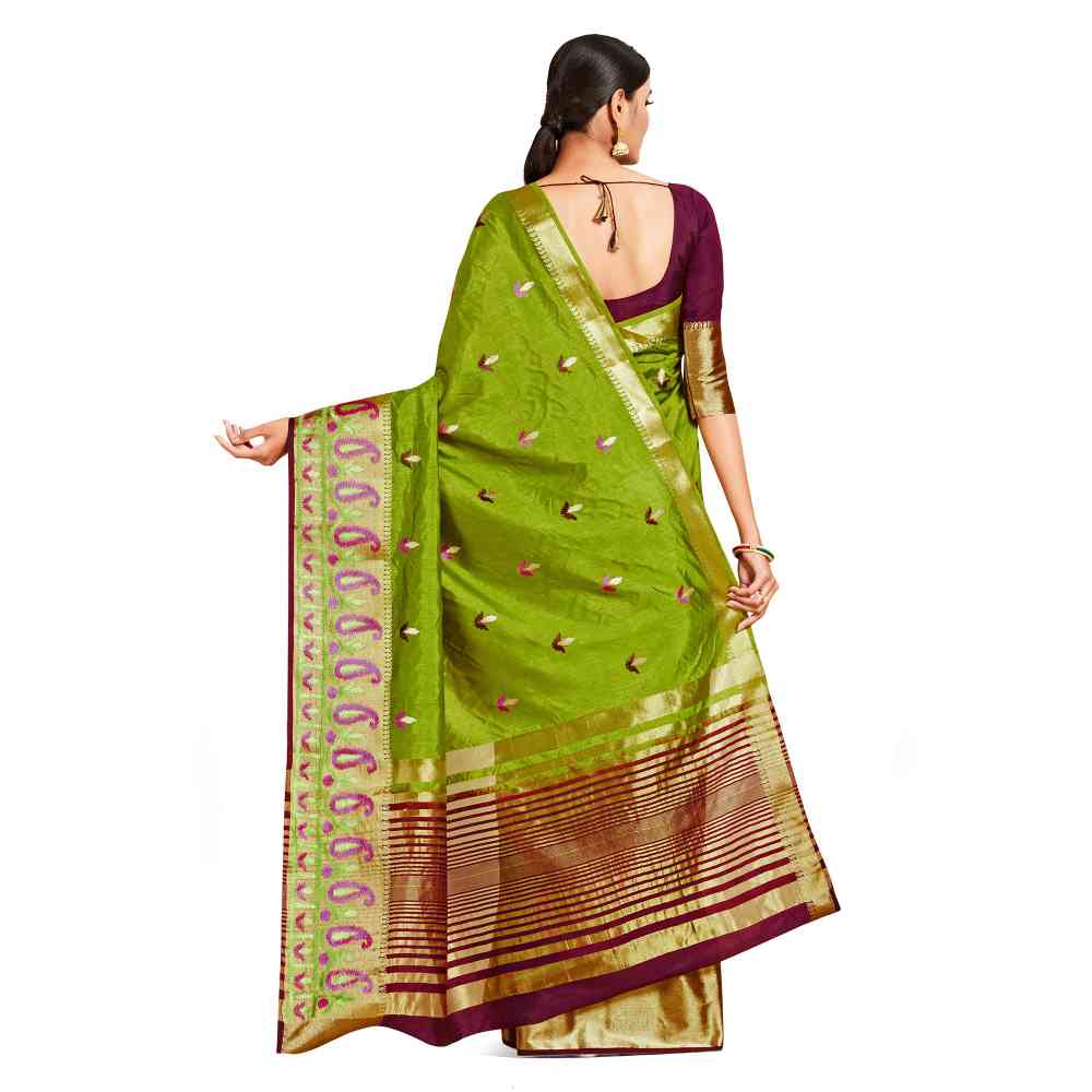 Mimosa Green Kanjivaram Style Art Silk Saree  With Unstitched Blouse