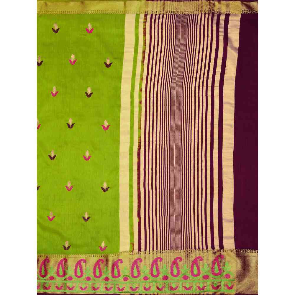 Mimosa Green Kanjivaram Style Art Silk Saree  With Unstitched Blouse