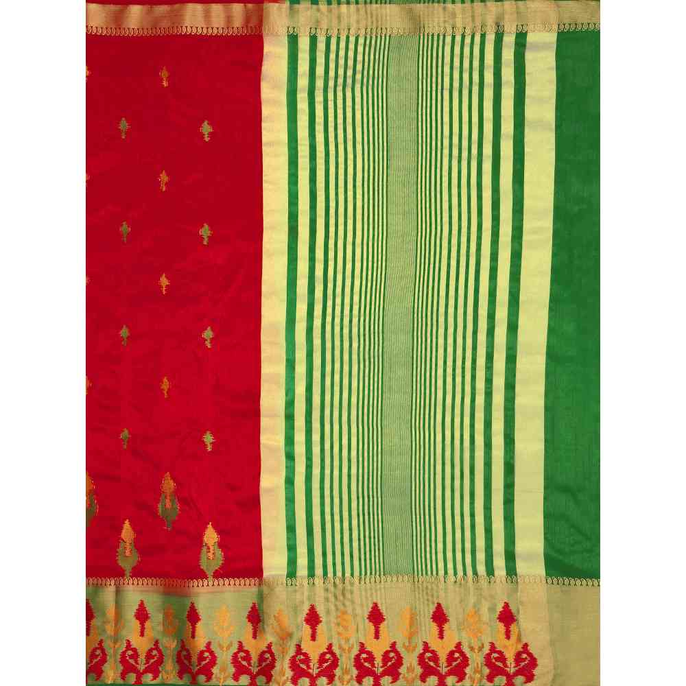 Mimosa Red Kanjivaram Style Art Silk Saree  With Unstitched Blouse