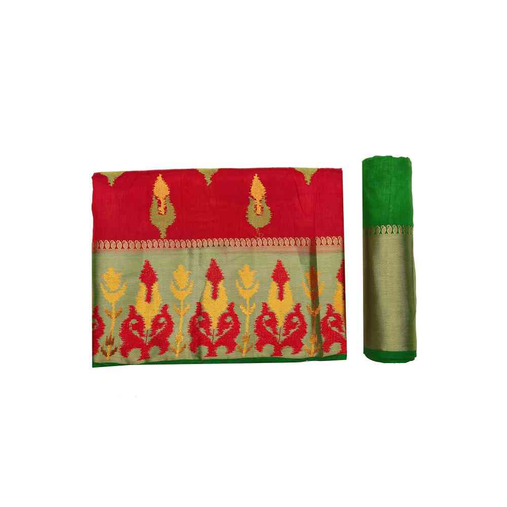 Mimosa Red Kanjivaram Style Art Silk Saree  With Unstitched Blouse