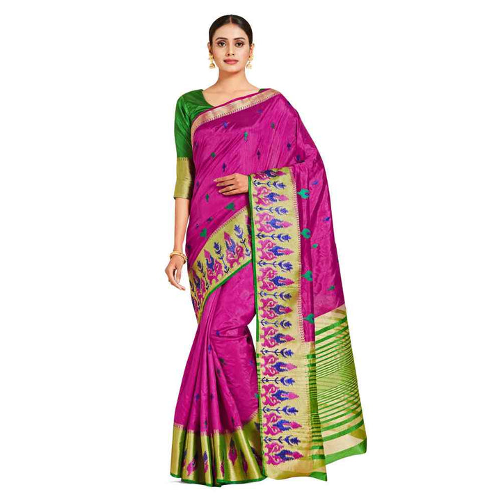 Mimosa Pink Kanjivaram Style Art Silk Saree  With Unstitched Blouse