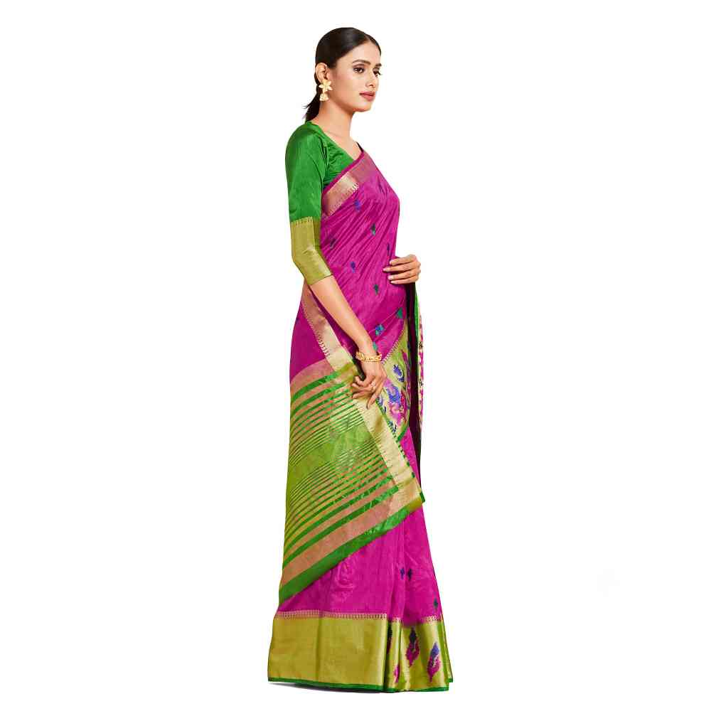 Mimosa Pink Kanjivaram Style Art Silk Saree  With Unstitched Blouse