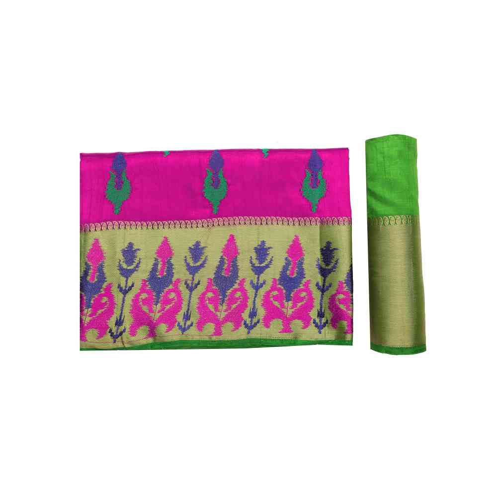 Mimosa Pink Kanjivaram Style Art Silk Saree  With Unstitched Blouse