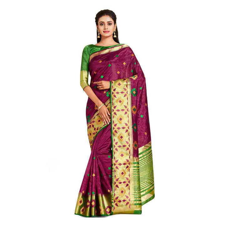 Mimosa Purple Kanjivaram Style Art Silk Saree  With Unstitched Blouse