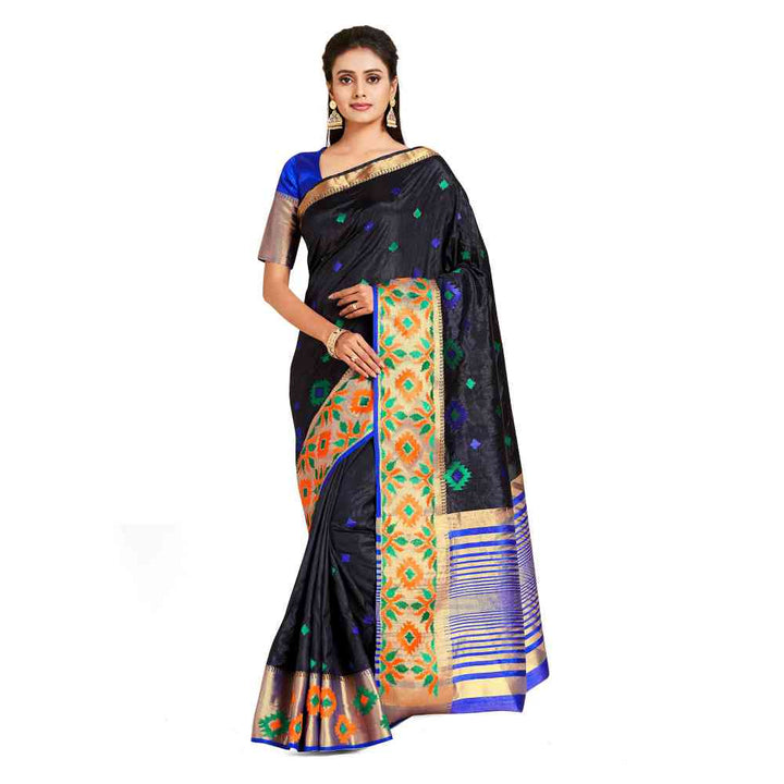 Mimosa Black Kanjivaram Style Art Silk Saree  With Unstitched Blouse