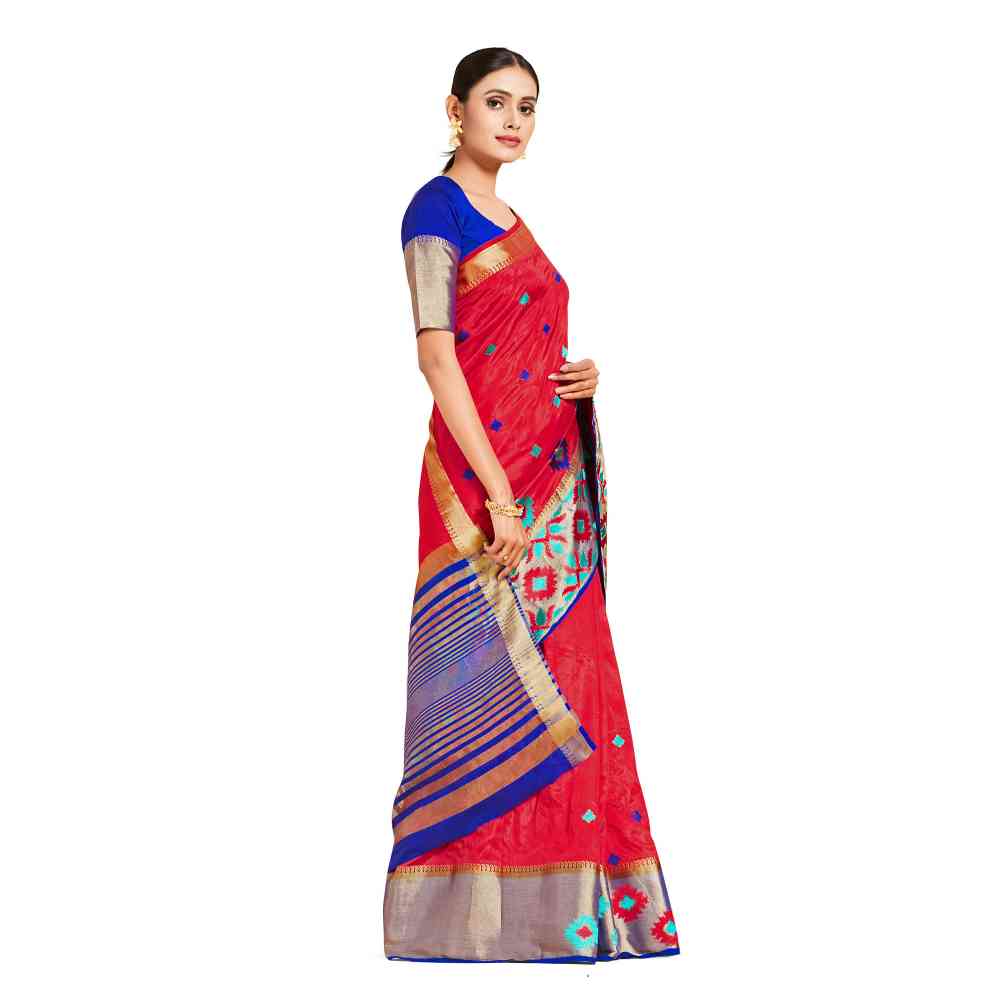 Mimosa Red Kanjivaram Style Art Silk Saree  With Unstitched Blouse