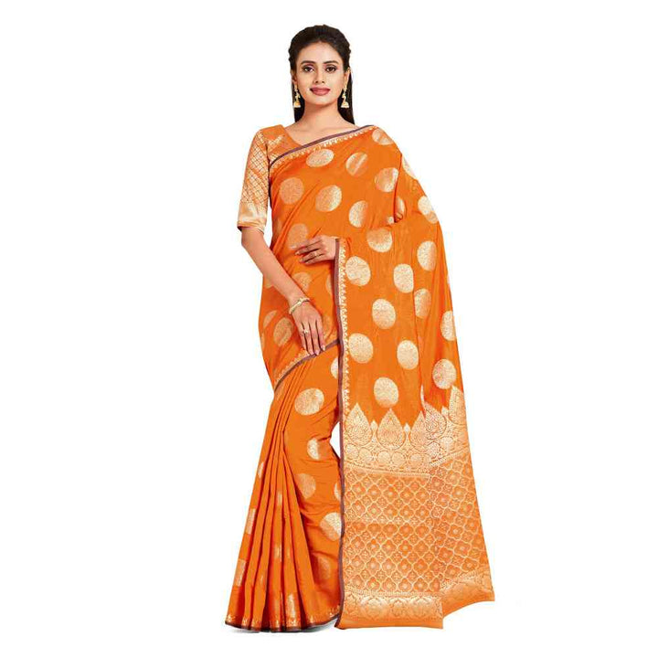 Mimosa Orange Kanjivaram Style Art Silk Saree  With Unstitched Blouse