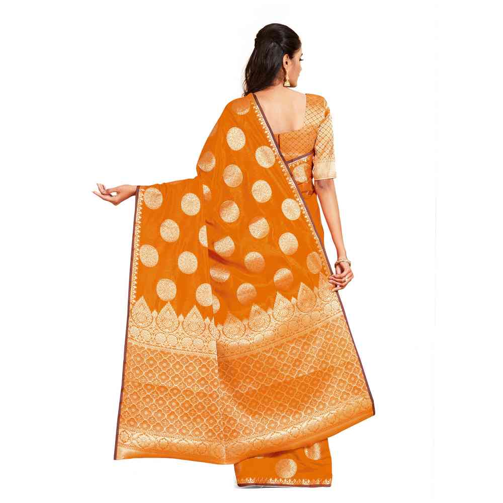 Mimosa Orange Kanjivaram Style Art Silk Saree  With Unstitched Blouse