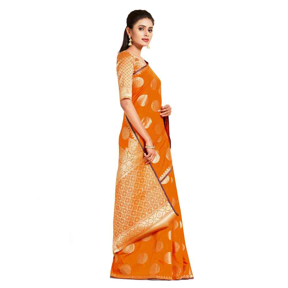 Mimosa Orange Kanjivaram Style Art Silk Saree  With Unstitched Blouse