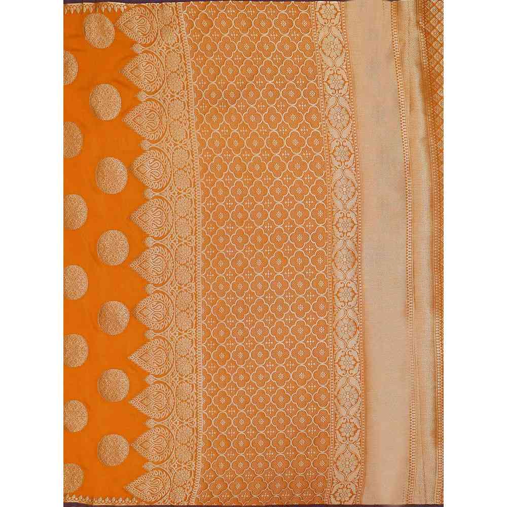 Mimosa Orange Kanjivaram Style Art Silk Saree  With Unstitched Blouse