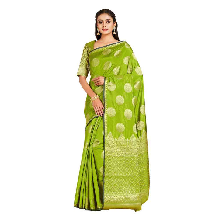 Mimosa Green Kanjivaram Style Art Silk Saree  With Unstitched Blouse