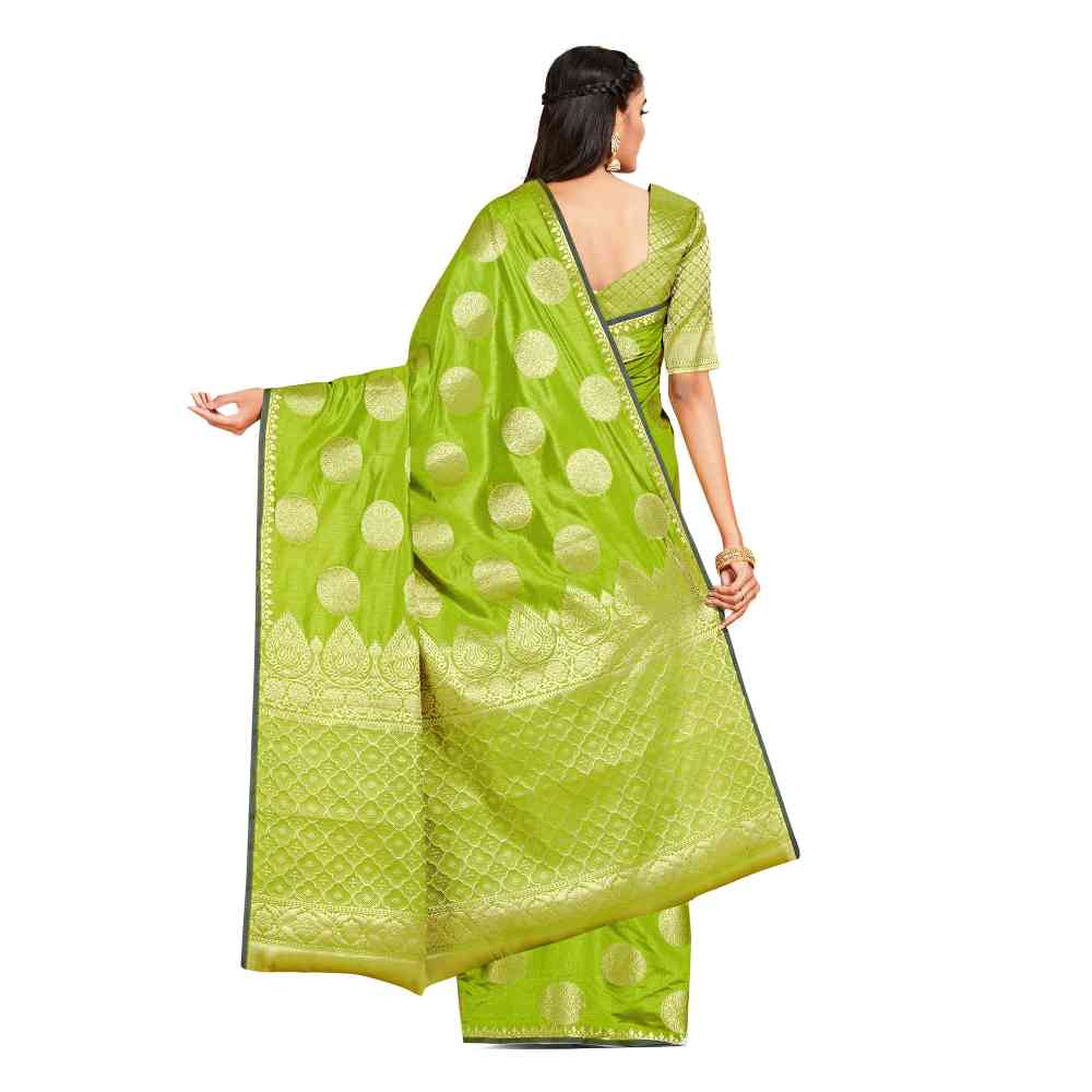 Mimosa Green Kanjivaram Style Art Silk Saree  With Unstitched Blouse