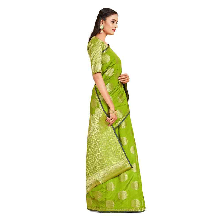 Mimosa Green Kanjivaram Style Art Silk Saree  With Unstitched Blouse