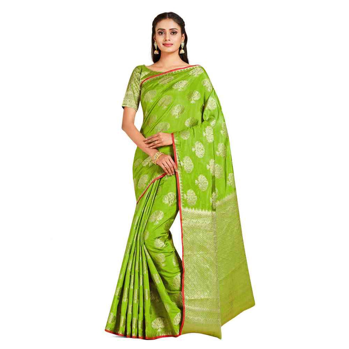 Mimosa Green Kanjivaram Style Art Silk Saree  With Unstitched Blouse