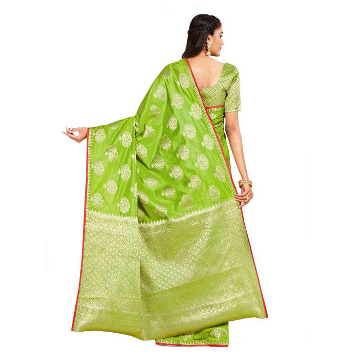 Mimosa Green Kanjivaram Style Art Silk Saree  With Unstitched Blouse