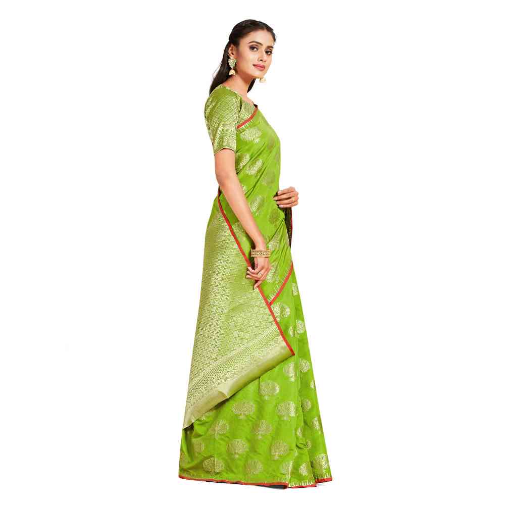 Mimosa Green Kanjivaram Style Art Silk Saree  With Unstitched Blouse