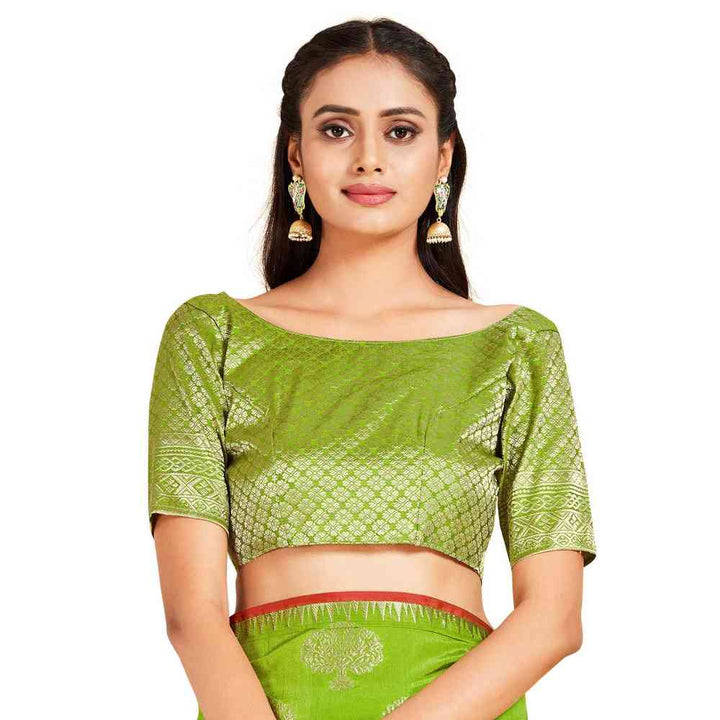 Mimosa Green Kanjivaram Style Art Silk Saree  With Unstitched Blouse